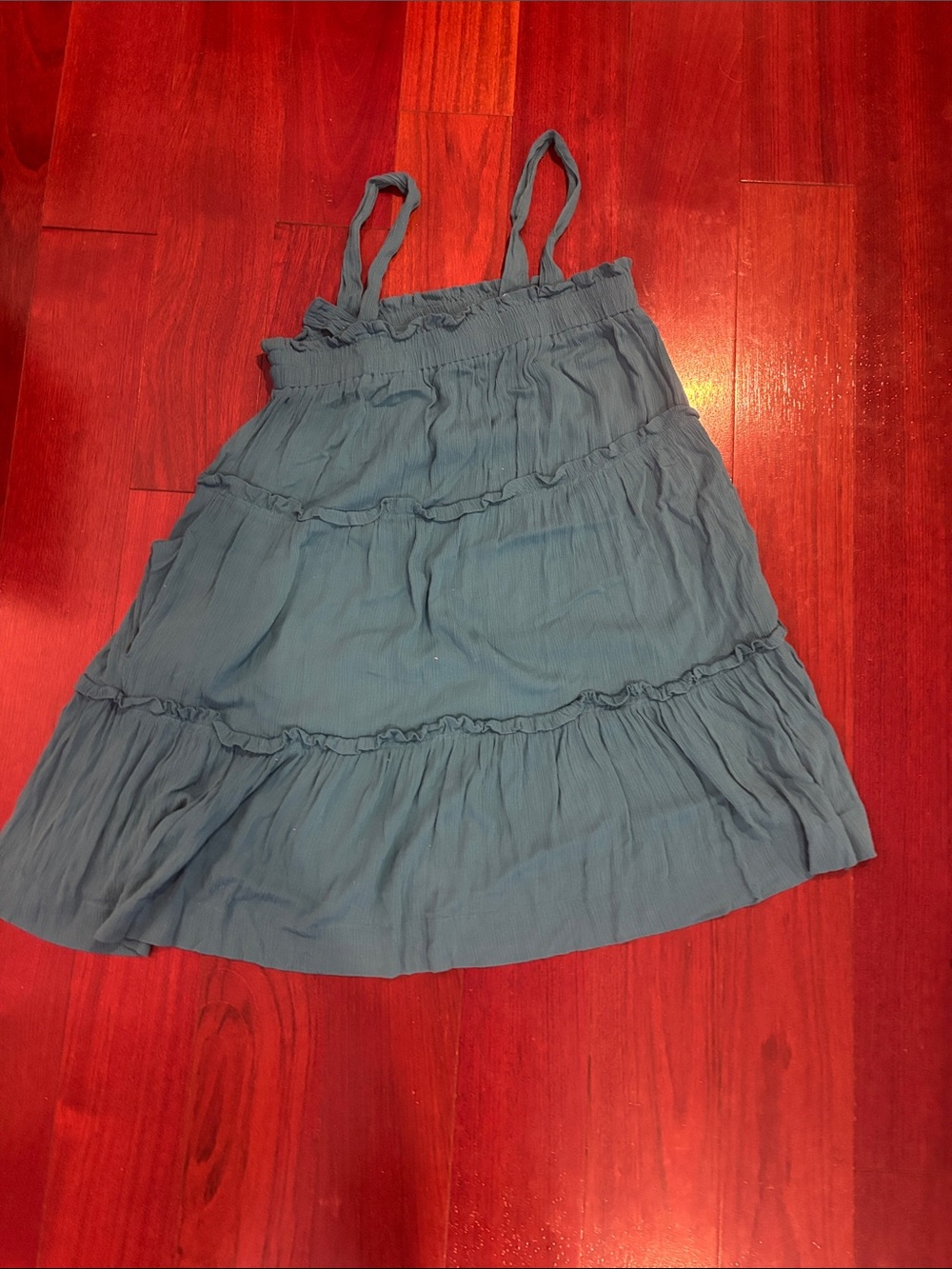 Elan Dusty Blue Tiered Sundress with Straps